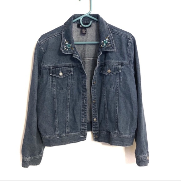 Vintage Jackets & Blazers - Vintage Floral Embroidered Denim Jean Jacket